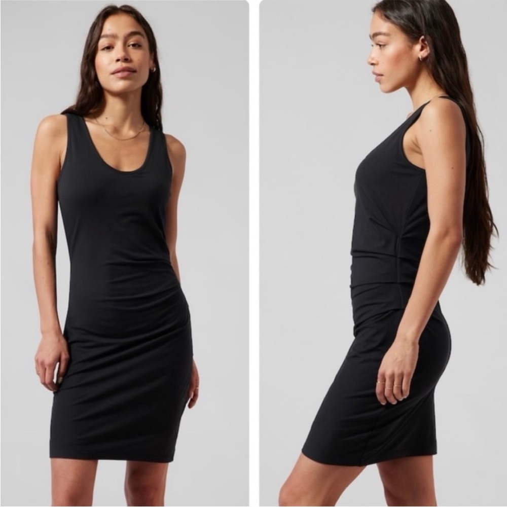 Athleta Della Ruched Dress in Black SZ XS EUC